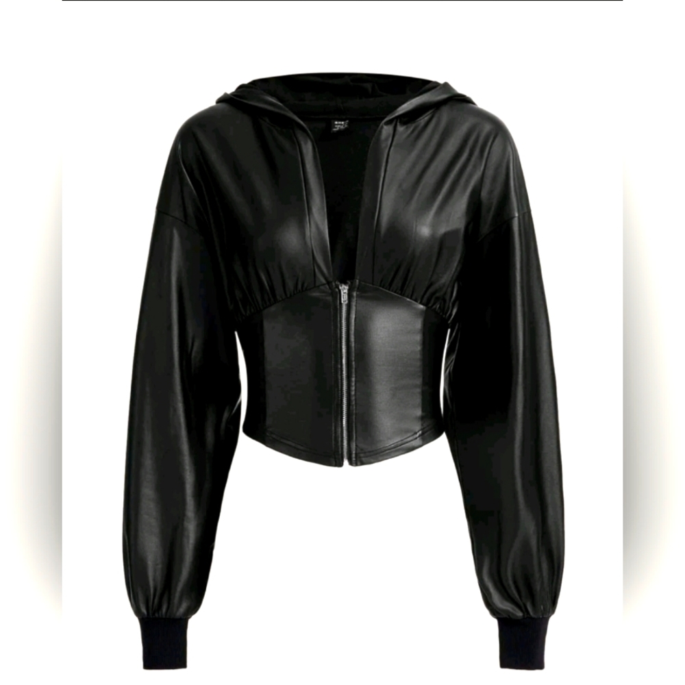 Hooded  PU Leather Top